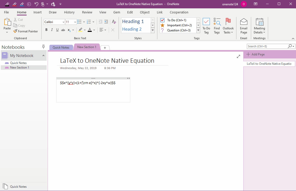 從網(wǎng)頁(yè)復(fù)制 LaTeX 表達(dá)式,通過(guò) Gem 轉(zhuǎn)換為 OneNote 的原生公式。