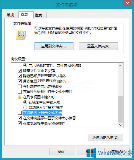 Win8怎么取消在縮略圖上顯示文件圖標(biāo)